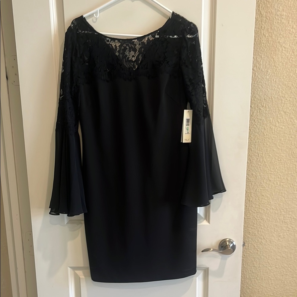 Eliza J Blue Sheath Dress with Bell Sleeves